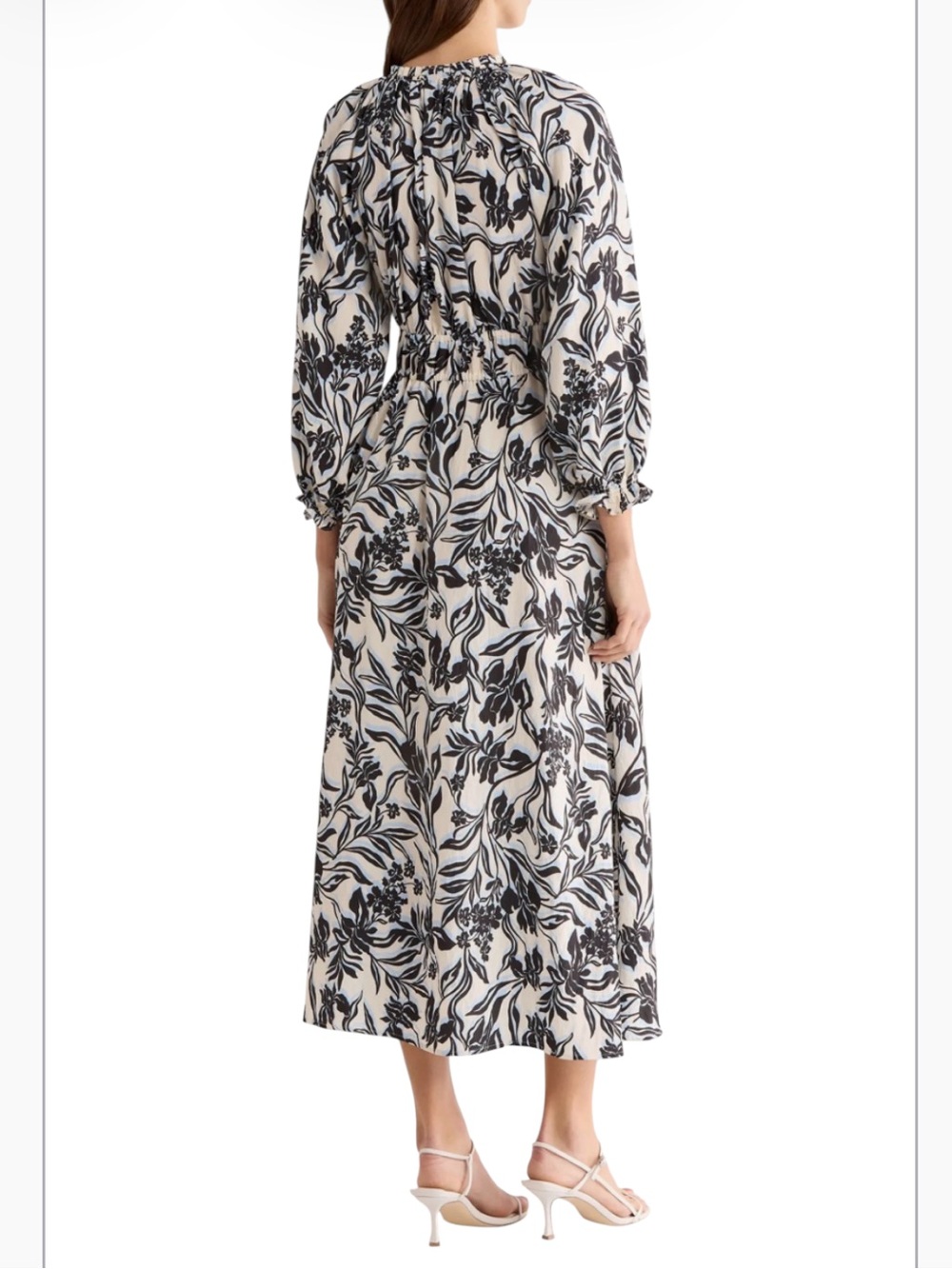 Rails Matia Blue Black White Floral V Neck Long Sleeve Boho Midi Maxi Dress M - Picture 6 of 16